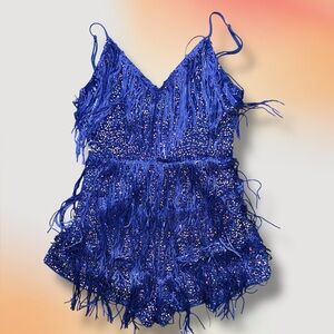 Blue Sequin Fringe Romper
